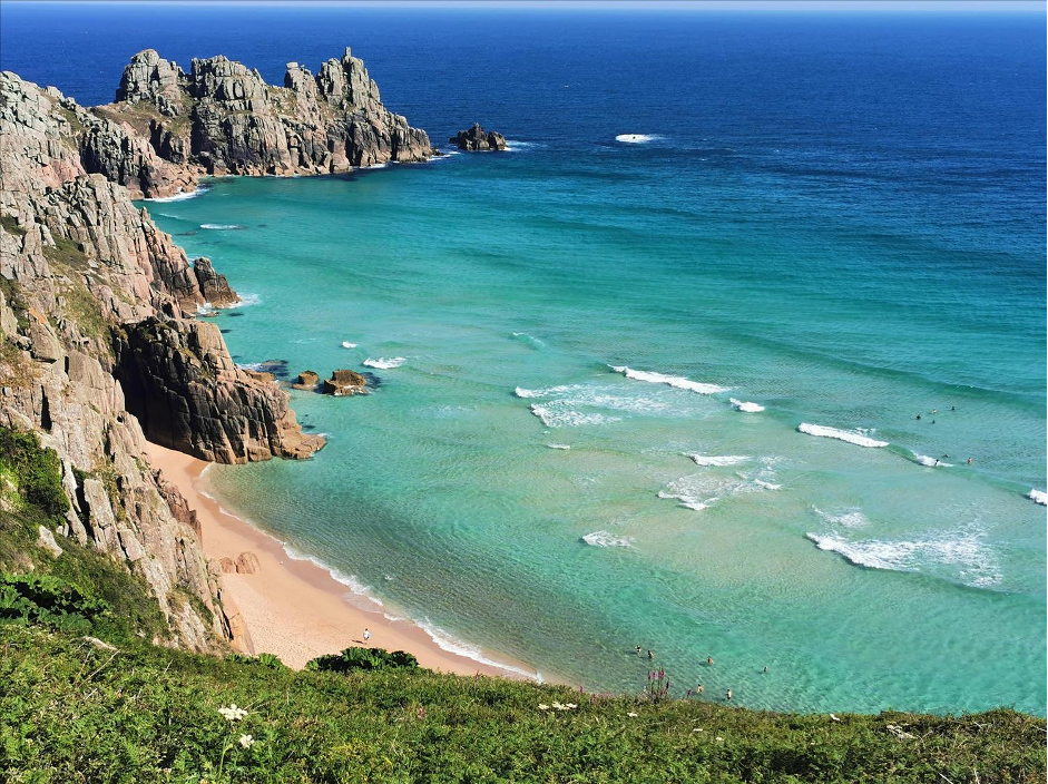 Porthcurno beach in Cornwall