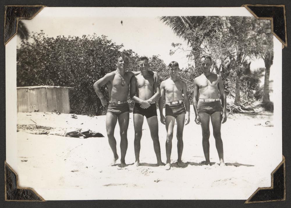 Vintage photograph showcasing early 20th-century men's swimwear, reflecting changing social norms